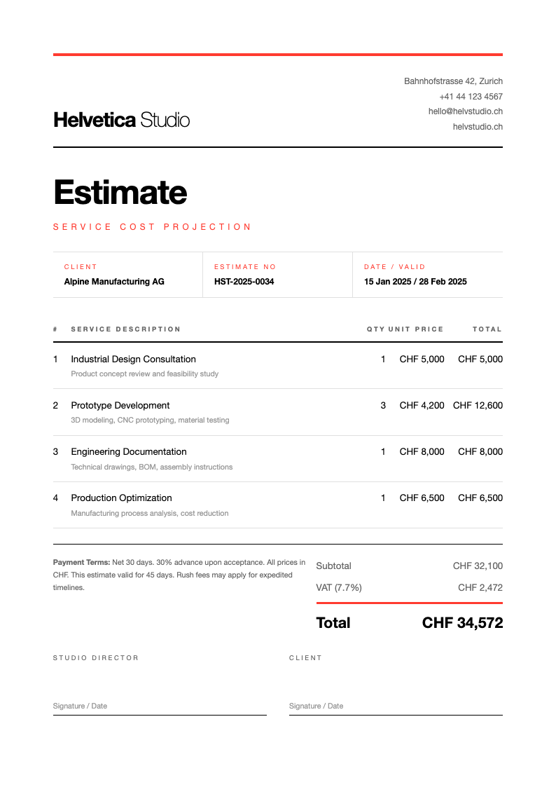 Swiss international service estimate